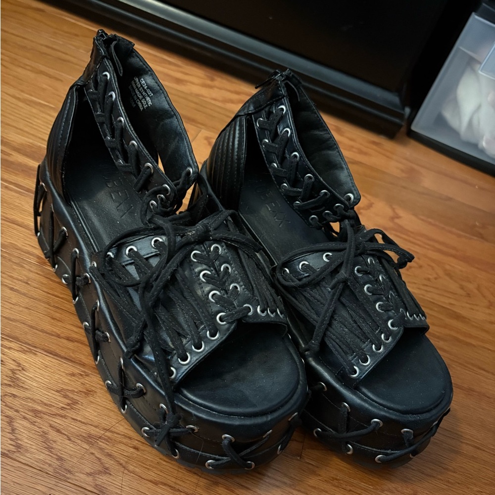 Club Exx Dolls kill rude awakening platform rave lace up grommet sandals